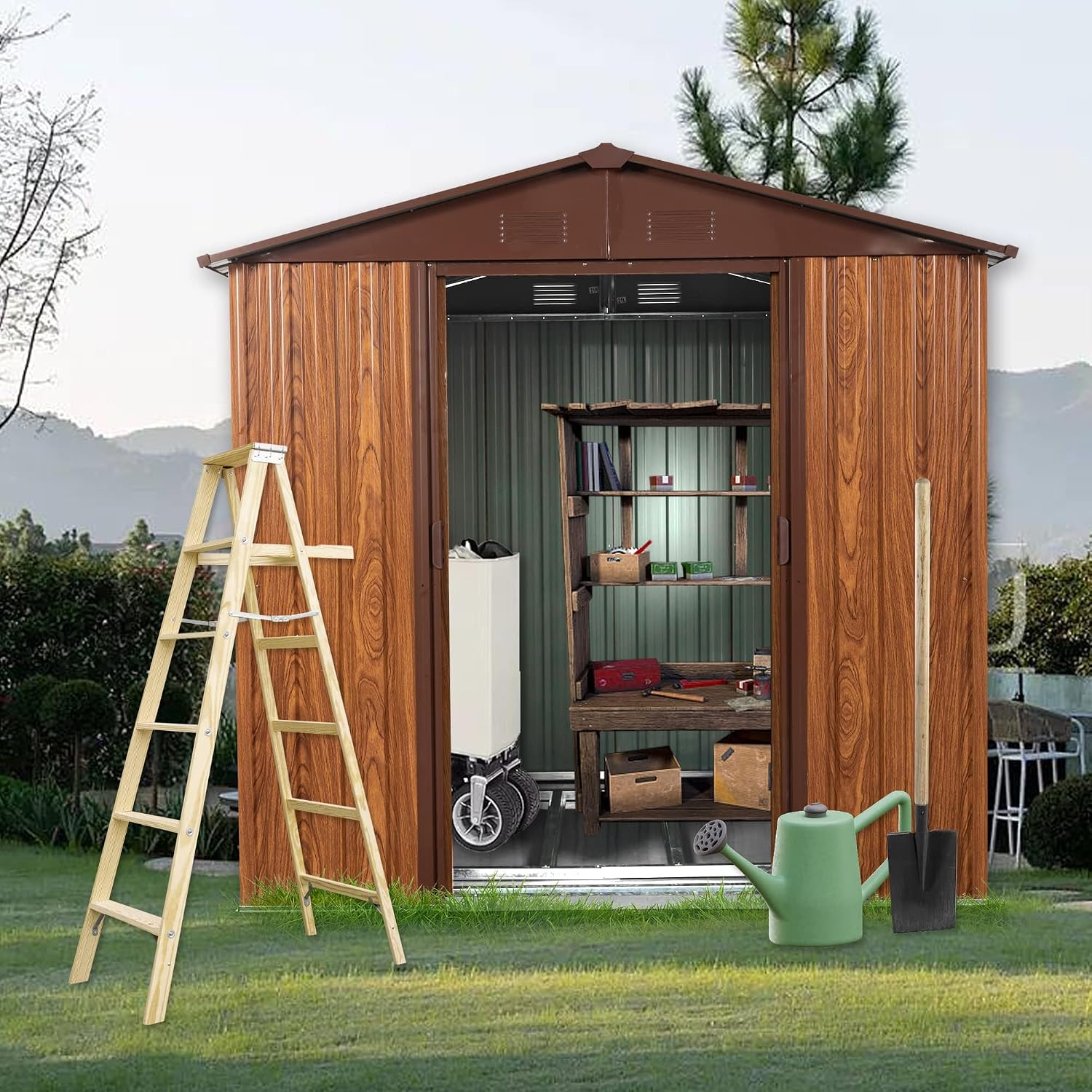 6x6FT Metal Outdoor Storage Sh - đánh giá và giá Garden Tools